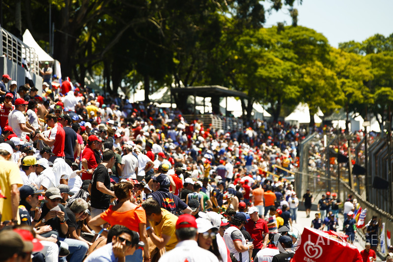 Fans gather in the grandstand