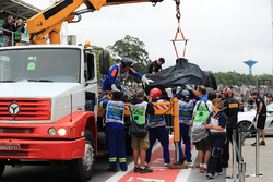 The car of Lewis Hamilton, Mercedes-Benz F1 W08 is recovered by marshals after crashing out of Q1