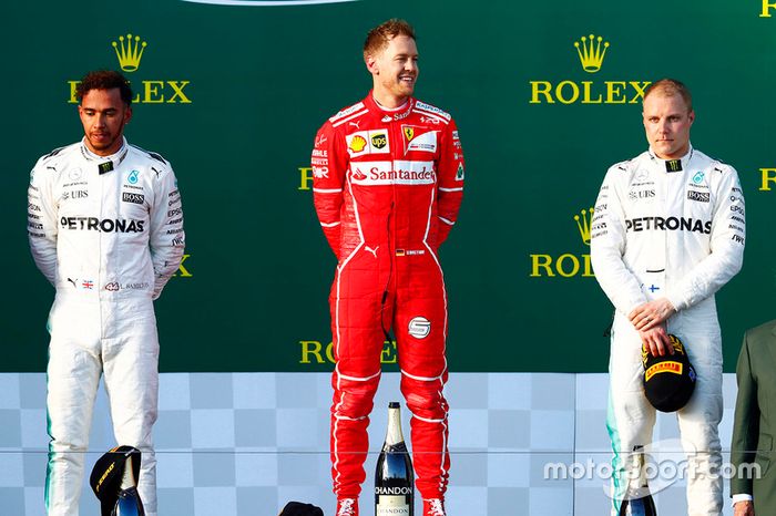 Podyum: Yarış galibi Sebastian Vettel, Ferrari, 2. Lewis Hamilton, Mercedes AMG F1, 3.  place Valtteri Bottas, Mercedes AMG F1