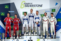 Podium GTE Pro : les vainqueurs #67 Ford Chip Ganassi Racing Ford GT: Andy Priaulx, Harry Tincknell, Pipo Derani, les deuxièmes, #51 AF Corse Ferrari 488 GTE: James Calado, Alessandro Pier Guidi, les troisièmes, #91 Porsche Team Porsche 911 RSR: Richard Lietz, Frédéric Makowiecki