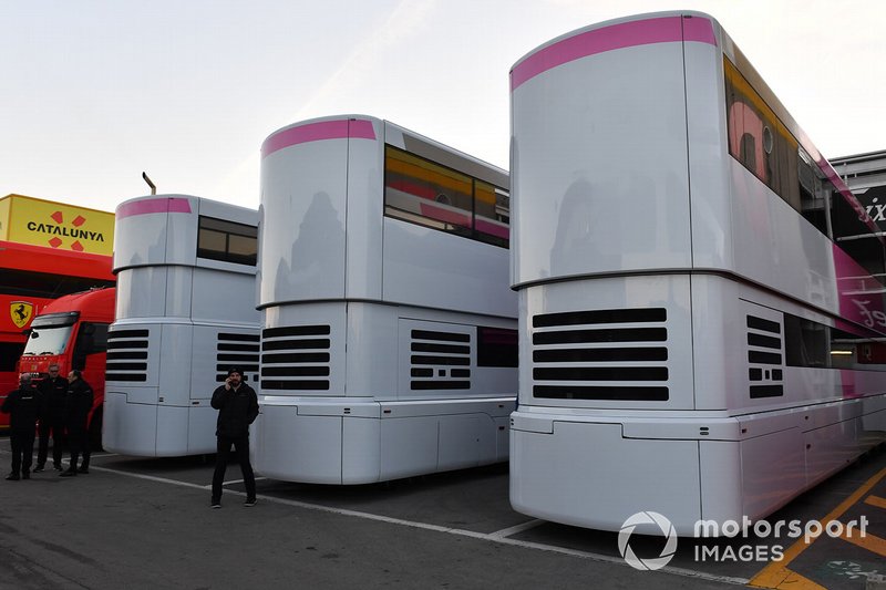 Racing Point F1 Team trucks and engineers rooms