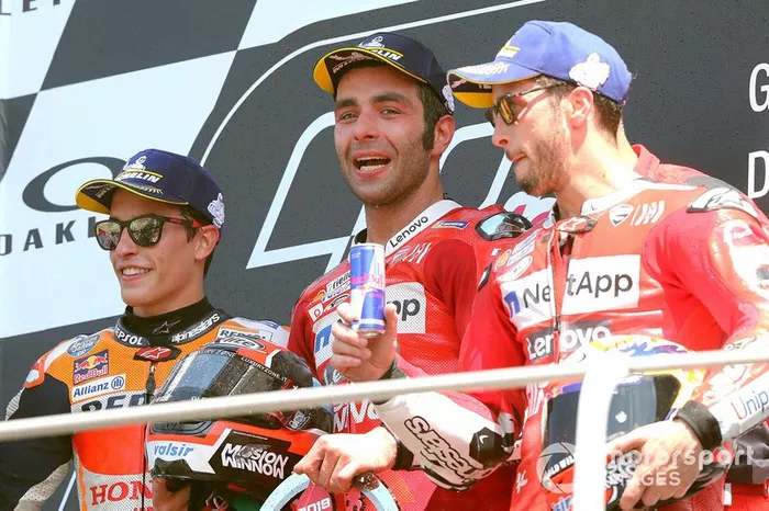 Podio: Danilo Petrucci, Ducati Team, Marc Marquez, Repsol Honda Team, Andrea Dovizioso, Ducati Team