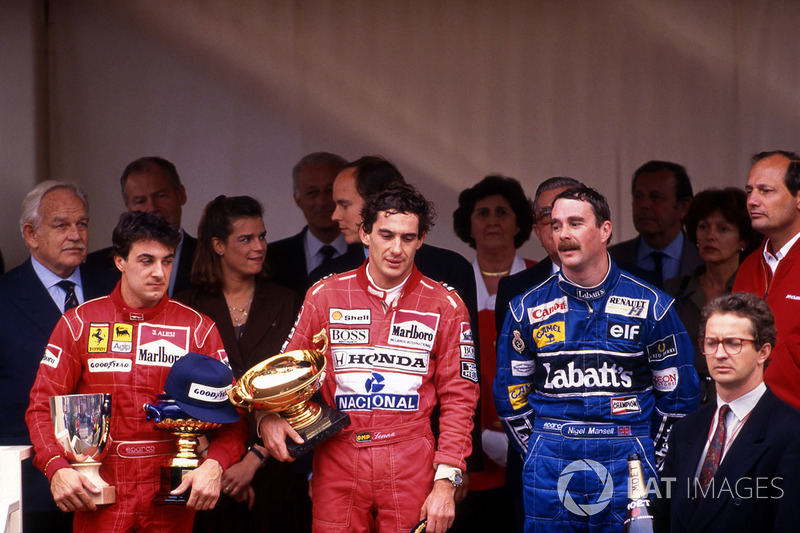 Podium: 1. Ayrton Senna, 2. Jean Alesi, 3. Nigel Mansell