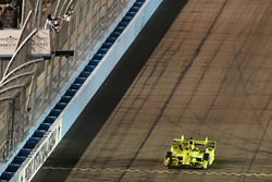 Simon Pagenaud, Team Penske Chevrolet, takes the checkered flag
