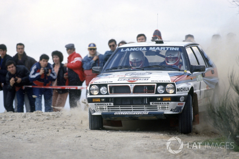 Miki Biasion, sur une Lancia Delta lors du Rallye du Portugal 1988
