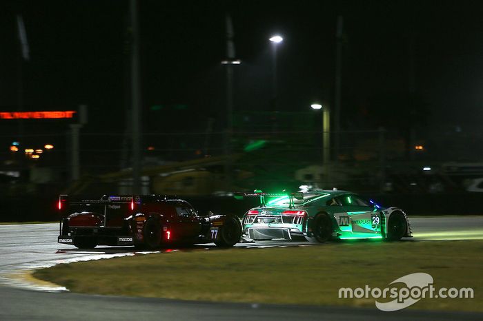 #77 Mazda Team Joest Mazda DPi: Oliver Jarvis, Tristan Nunez, René Rast, #29 Montaplast by Land-Motorsport Audi R8 LMS GT3: Christopher Mies, Sheldon van der Linde, Jeffrey Schmidt, Kelvin van der Linde