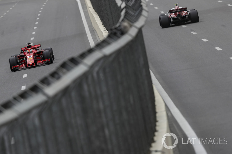 Sebastian Vettel, Ferrari SF71H dan Charles Leclerc, Sauber C37
