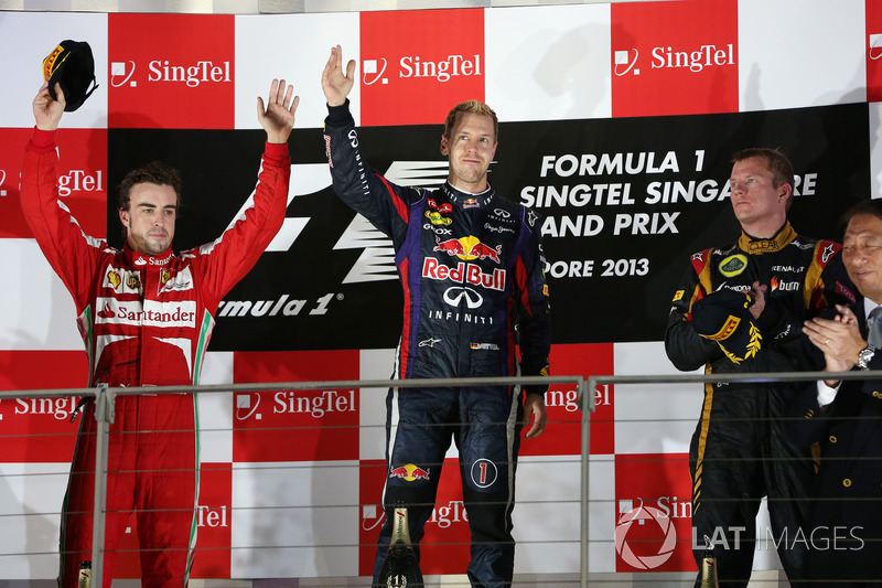 Podio: Sebastian Vettel, Red Bull Racing, Fernando Alonso, Ferrari, Kimi Raikkonen, Lotus F1 Team