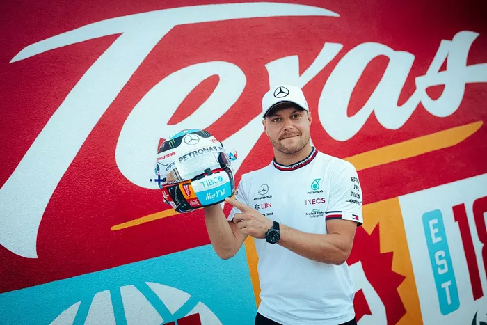 Valtteri Bottas, Mercedes con su casco para el GP de Estados Unidos