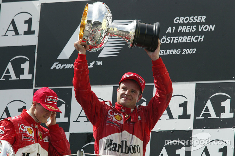 Podium: race winner Michael Schumacher, Ferrari, second place Rubens Barrichello, Ferrari