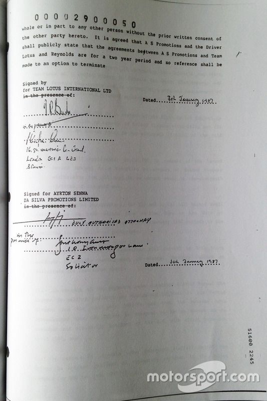 Contrato de Ayrton Senna com a Lotus