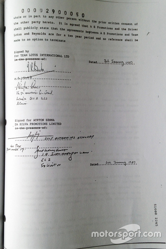 Contract signature Ayrton Senna with Lotus