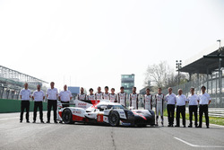 The new Toyota Gazoo Racing Toyota TS050 Hybrid and the drivers: Anthony Davidson, Nicolas Lapierre, Kazuki Nakajima, Mike Conway, Kamui Kobayashi, Yuji Kunimoto, Jose Maria Lopez, Sébastien Buemi, Stéphane Sarrazin with the rest of the team