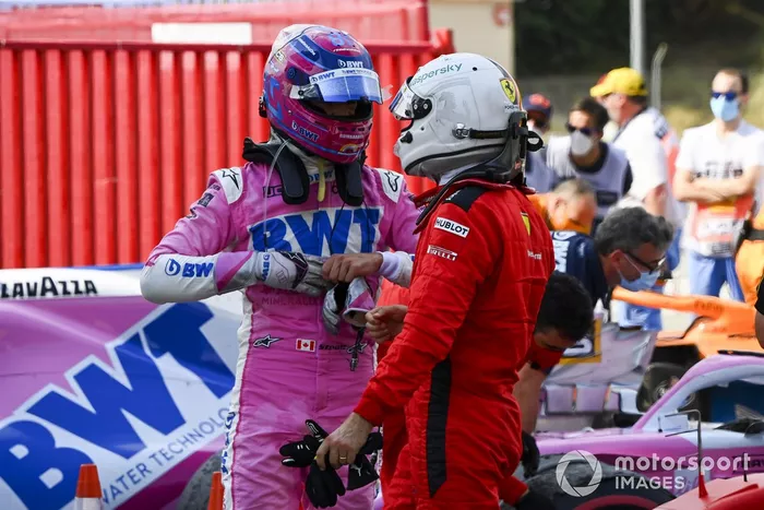 Lance Stroll, Racing Point, y Sebastian Vettel, Ferrari
