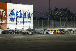 Aric Almirola, Stewart-Haas Racing Ford Fusion and Denny Hamlin, Joe Gibbs Racing Toyota lead