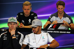 Conférence de presse de la FIA : Kevin Magnussen, Renault Sport F1 Team; Romain Grosjean, Haas F1 Team; Nico Hulkenberg, Sahara Force India F1; Lewis Hamilton, Mercedes AMG F1
