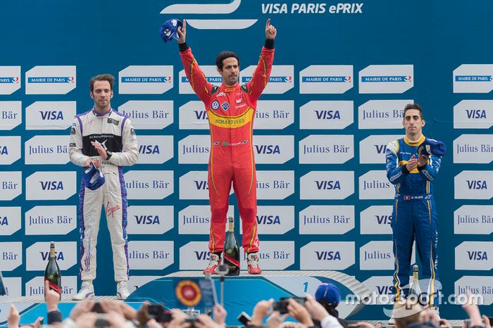 Podio: ganador de la carrera Lucas di Grassi, ABT Schaeffler Audi Sport, segundo lugar Jean-Eric Vergne, DS Virgin Racing, tercer lugar Sébastien Buemi, Renault e.Dams
