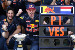 Max Verstappen, Red Bull Racing and Daniel Ricciardo, Red Bull Racing celebrate