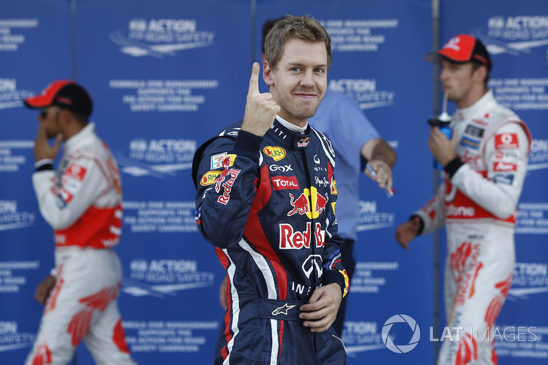 Sebastian Vettel, Red Bull Racing RB7 Renault, celebrates pole