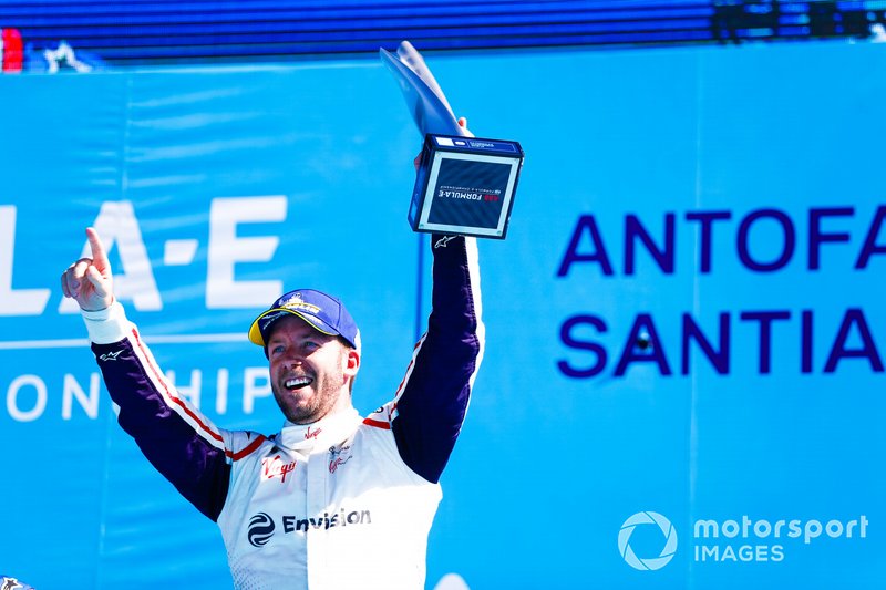 Sam Bird, Envision Virgin Racing, celebrates on the podium