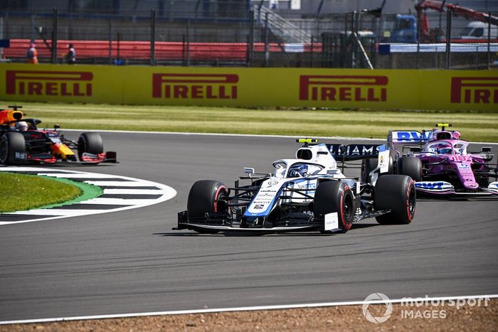 Lando Norris, McLaren MCL35, Lance Stroll, Racing Point RP20, and Max Verstappen, Red Bull Racing RB16