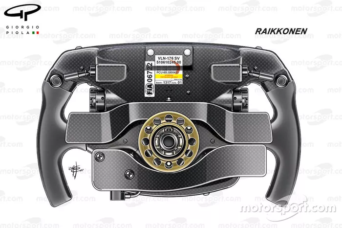 Ferrari SF70H, vista trasera del volante de Kimi Räikkönen