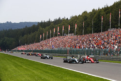 Lewis Hamilton, Mercedes AMG F1 W08, battles Sebastian Vettel, Ferrari SF70H, ahead of Valtteri Bott