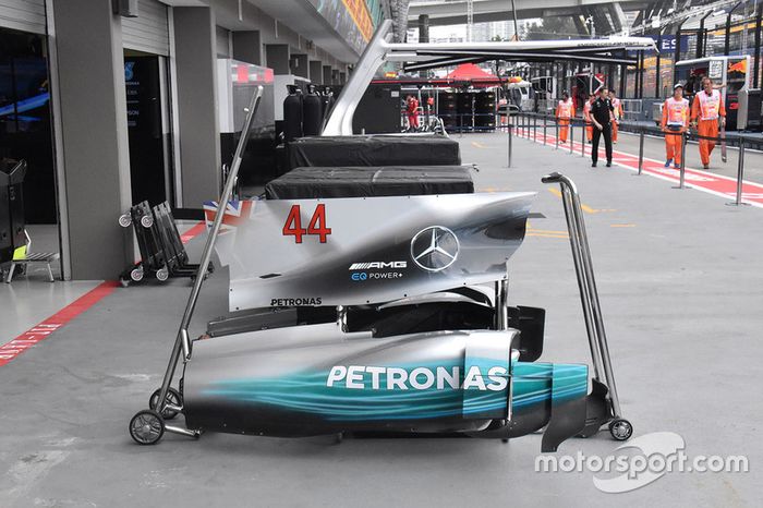 Detalle de la carrocería de Lewis Hamilton, Mercedes AMG F1 W08