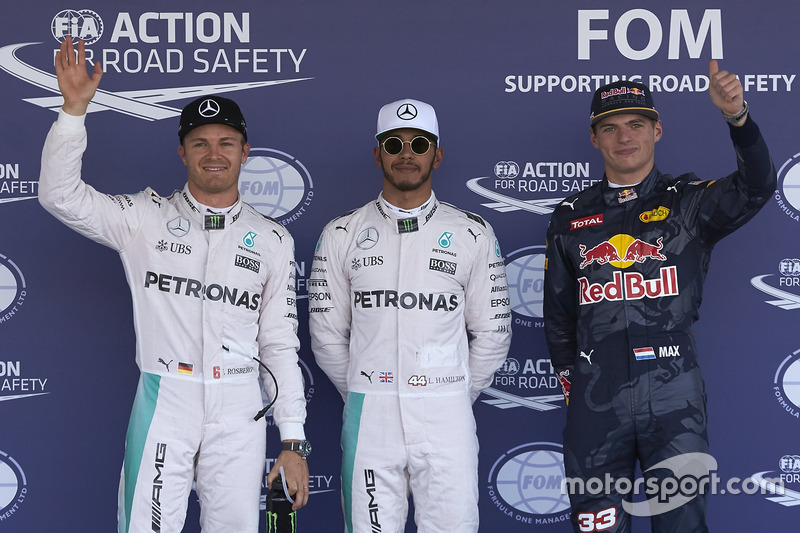 Polesitter Lewis Hamilton, 2. Nico Rosberg, 3. Max Verstappen