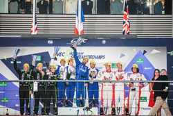 Podium LMP2: first place Gustavo Menezes, Nicolas Lapierre, Stéphane Richelmi, Signatech, second place Matthew Rao, Richard Bradley, Roberto Merhi, Extreme Speed Motorsports, third place Ryan Dalziel, Pipo Derani, Christopher Cumming, Manor