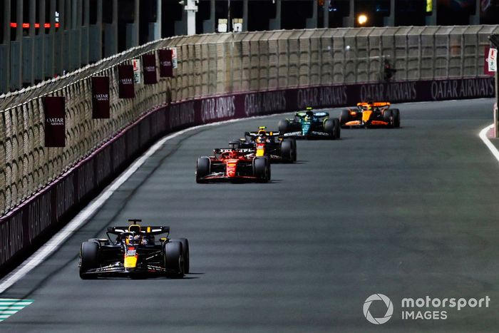 Max Verstappen, Red Bull Racing RB20, Charles Leclerc, Ferrari SF-24, Sergio Pérez, Red Bull Racing RB20, Fernando Alonso, Aston Martin AMR24, Oscar Piastri, McLaren MCL38.