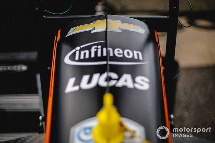 Detalle del frente del monoplaza de Patricio O'Ward, Arrow McLaren SP Chevrolet