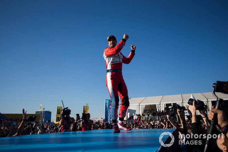 Jérôme d'Ambrosio, Mahindra Racing, 1st position, celebrates on the podium
