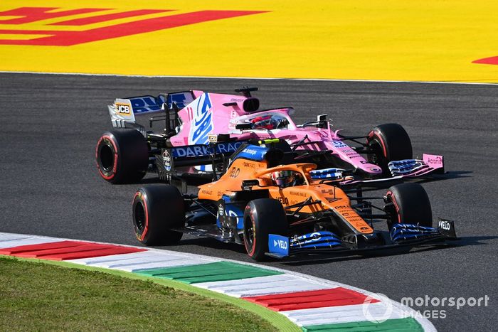Lando Norris, McLaren MCL35, Sergio Pérez, Racing Point RP20