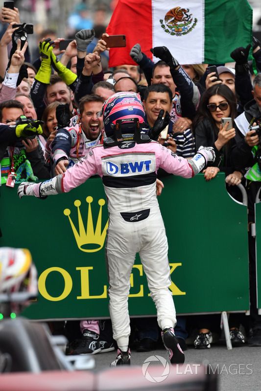 Sergio Pérez, Force India celebra en parc ferme