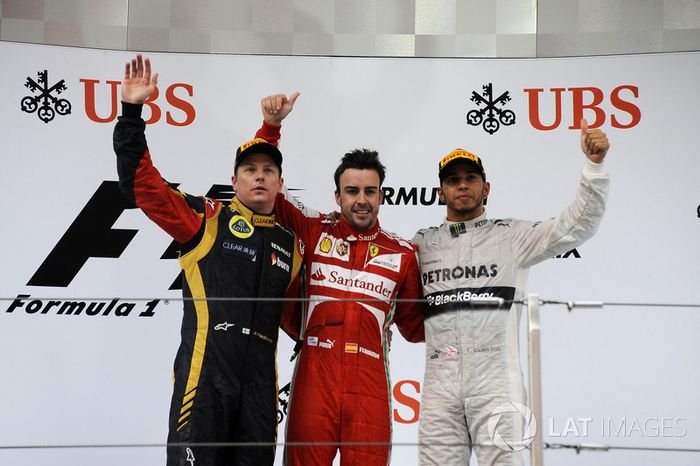 2013: 1. Fernando Alonso, 2. Kimi Räikkönen, 3. Lewis Hamilton