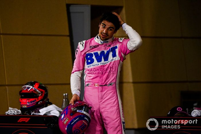 Lance Stroll, Racing Point, 3ª posición, en Parc Ferme