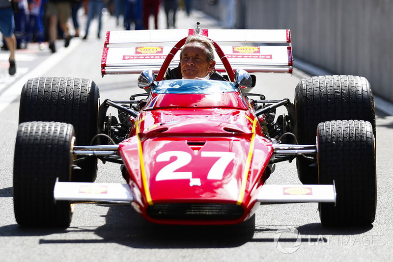 Belgian racing legend Jacky Ickx demonstrates a Ferrari 312B