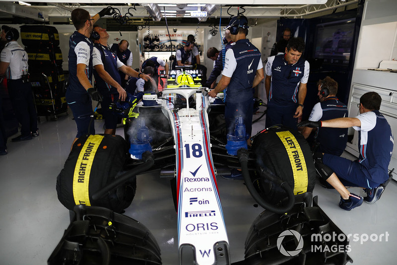 Lance Stroll, Williams FW41, dans le garage