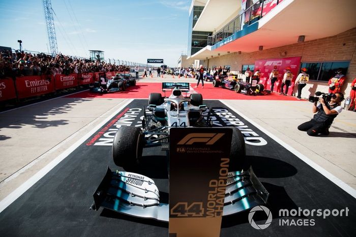 Lewis Hamilton, Mercedes AMG F1 W10, 2nd position, parks in his reserved spot after securing his sixth drivers world championship title