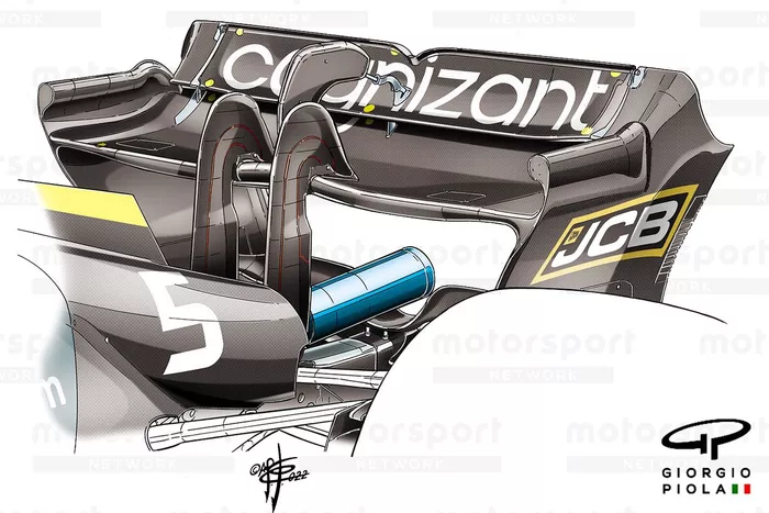 Detalle del alerón trasero del Aston Martin AMR22