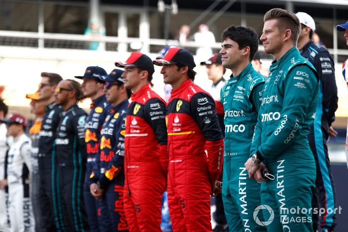 Charles Leclerc, Ferrari, Carlos Sainz Jr, Ferrari, Lance Stroll, Aston Martin, Nico Hulkenberg, Aston Martin