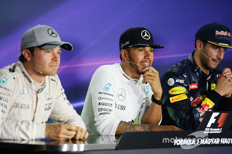 Press conference: winner Lewis Hamilton, Mercedes AMG F1 Team, second place Nico Rosberg, Mercedes AMG F1 Team, third place Daniel Ricciardo, Red Bull Racing