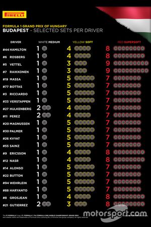 Pirelli seleccionados por cada piloto para el GP de Hungría
