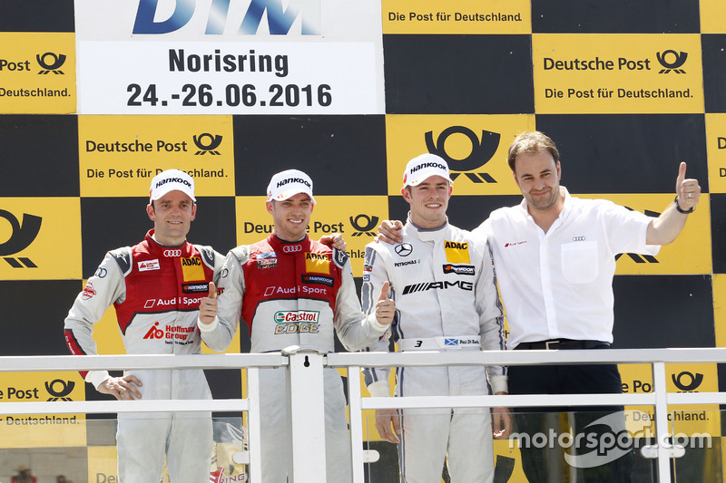 Podium: juara lomba Edoardo Mortara, Audi Sport Team Abt Sportsline, Audi RS 5 DTM; peringkat kedua 