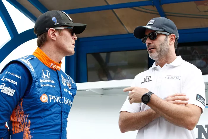 Scott Dixon, Chip Ganassi Racing Honda, Jimmie Johnson, Chip Ganassi Racing Honda