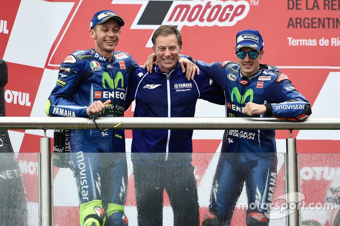 Podio: Valentino Rossi, Yamaha Factory Racing, Lin Jarvis, Yamaha Factory Racing Managing Director, Maverick Viñales, Yamaha Factory Racing