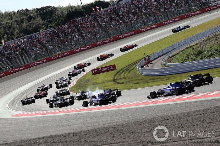 Lewis Hamilton, Mercedes-Benz F1 W08  leads at the start of the race
