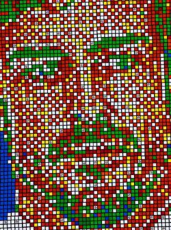 Un portrait de Fernando Alonso, McLaren, fait en Rubik's Cubes