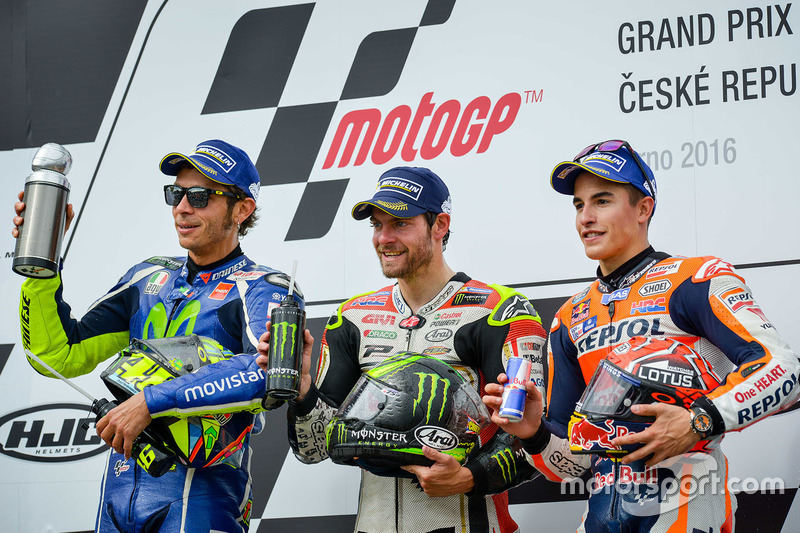 Podium: Sieger Cal Crutchlow, Team LCR, Honda; 2. Valentino Rossi, Yamaha Factory Racing; 3. Marc Ma